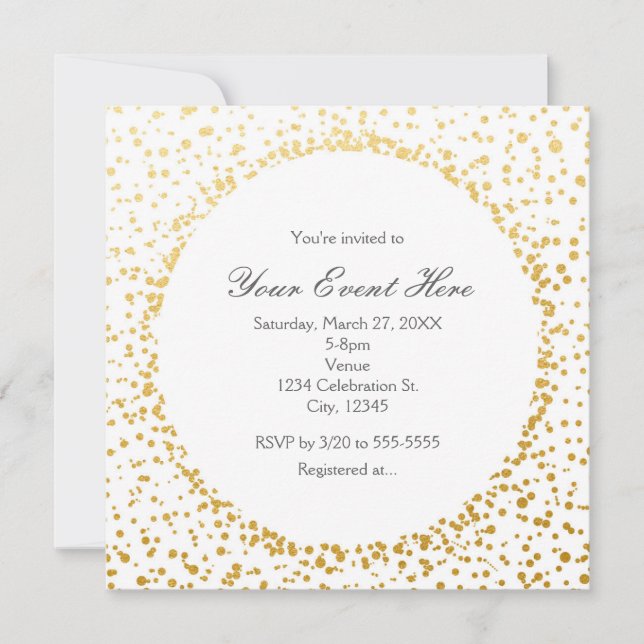 Invitation élégante et glamour avec confettis doré (Devant)