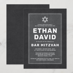 Invitation Élégante étoile blanche gris foncé de David bar mi