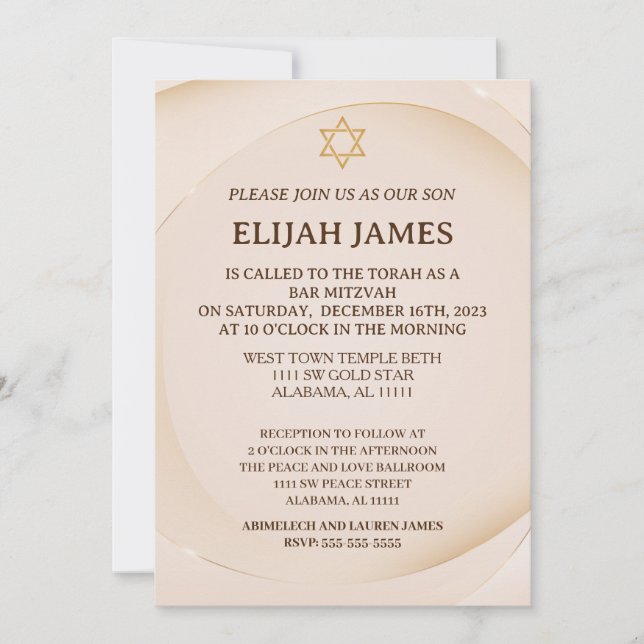 Invitation Elégante étoile d'or moderne de David Bar Mitzvah (Devant)