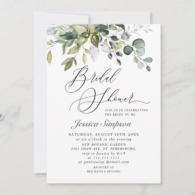 Invitation Elégante Eucalyptus Fête des mariées de verdure PH (Devant)