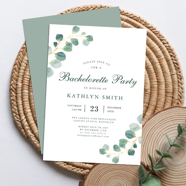Invitation Elégante Eucalyptus Green Bachelorette Party (Créateur téléchargé)