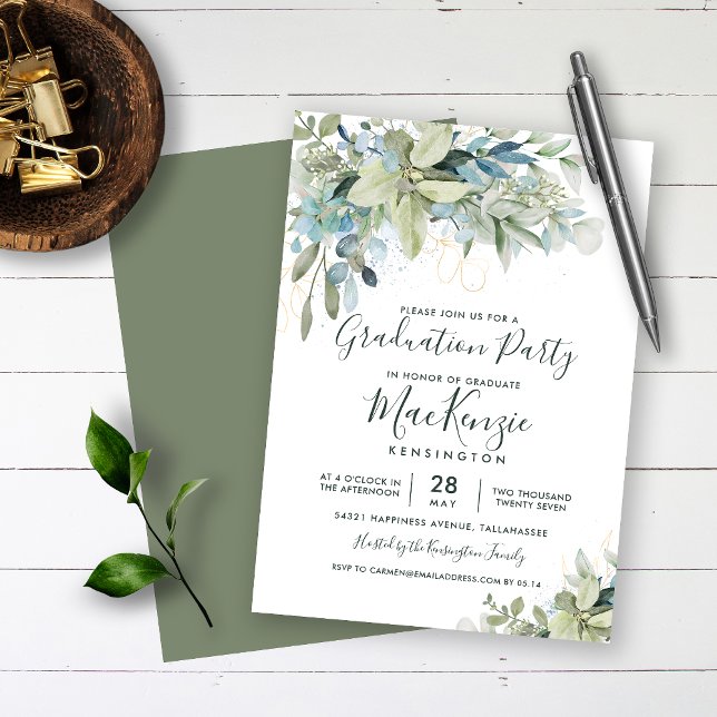 Invitation Elégante Eucalyptus Green Graduation Party (Créateur téléchargé)