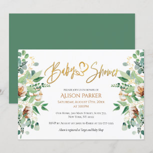 Invitation Elégante Eucalyptus Verdure Typographie Or