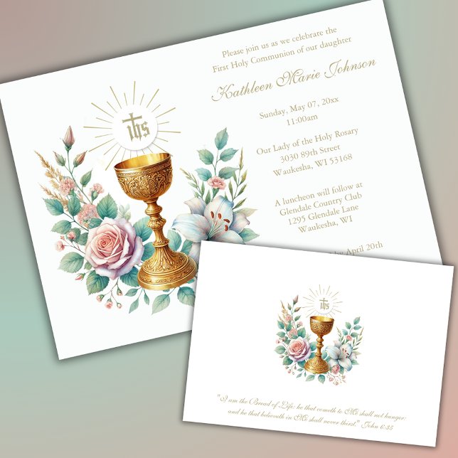 Invitation Élégante Eucharistie florale de la première commun (Créateur téléchargé)