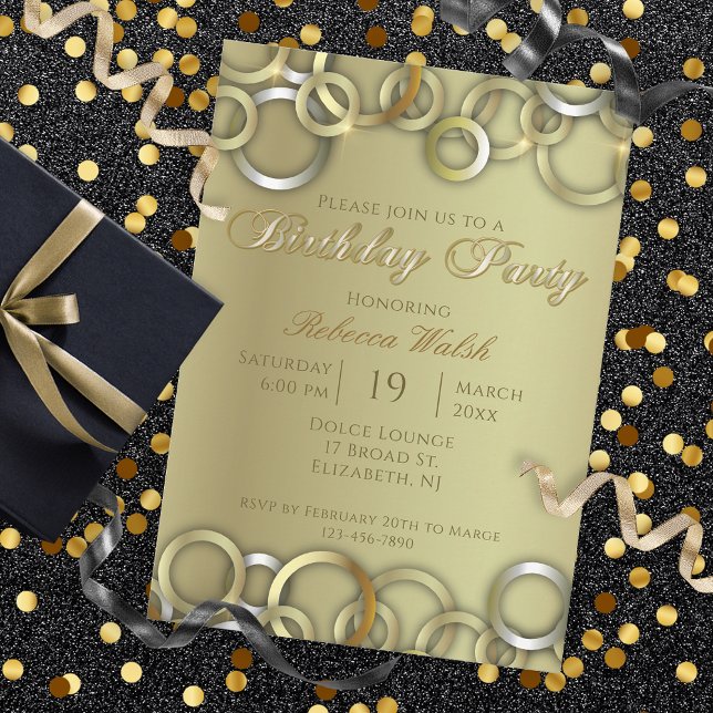 Invitation Elégante Fancy Glam Faux Gold Birthday Party (Créateur téléchargé)