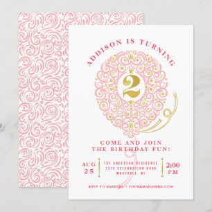 Invitation Élégante Faux Foil Lacy Balloon 2e fête d'annivers