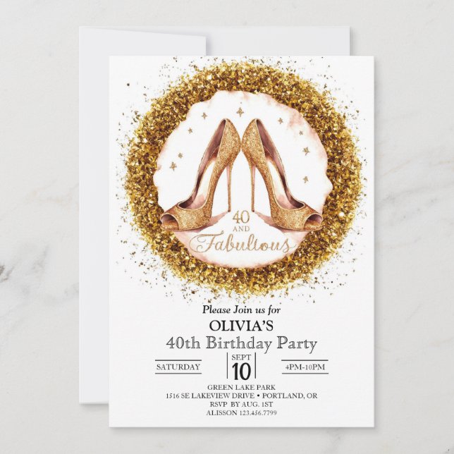 Invitation Elégante femmes Digital Gold 40e anniversaire (Devant)