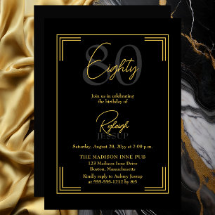 Invitation Élégante Fête Art Déco pour 80e Anniversaire en No