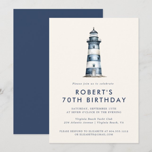 Invitation Élégante Fête d'anniversaire adulte du phare côtie (Devant / Derrière)