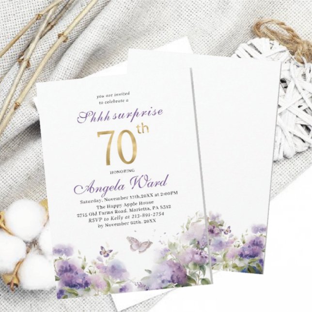 Invitation Elégante fête d'anniversaire aquarelle violet flo (Créateur téléchargé)