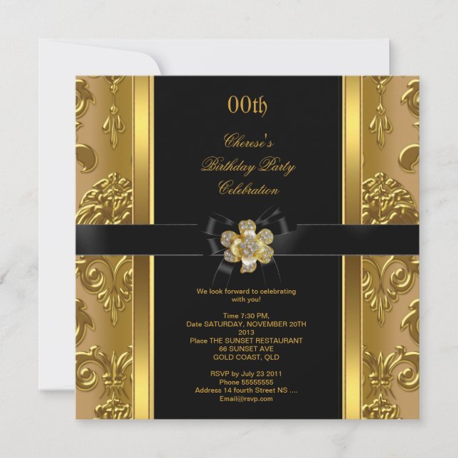 Invitation Elégante fête d'anniversaire Damask Gold Diamond n (Devant)