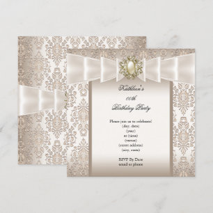 Invitation Elégante fête d'anniversaire Damask Pearl Cream
