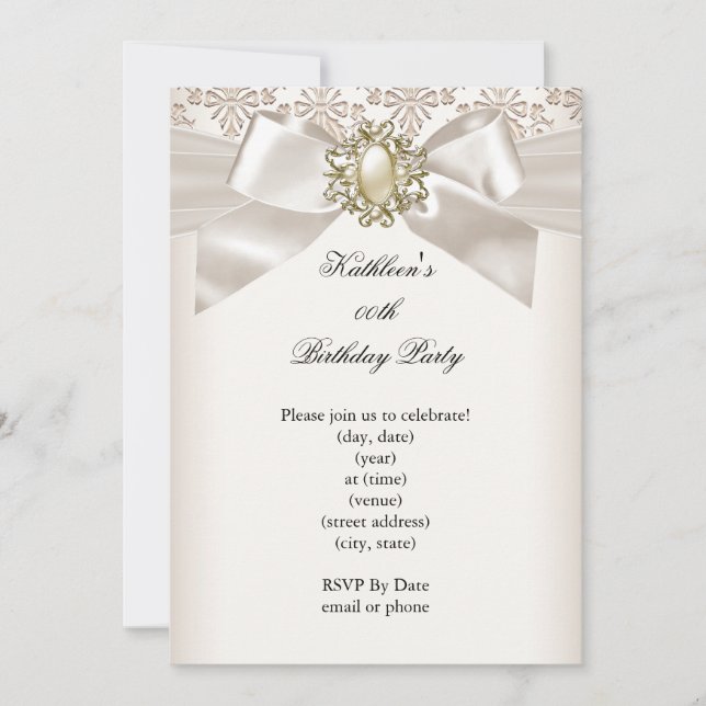 Invitation Elégante fête d'anniversaire Damask Pearl Cream 3 (Devant)