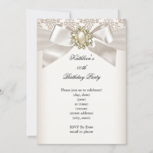 Invitation Elégante fête d'anniversaire Damask Pearl Cream 3