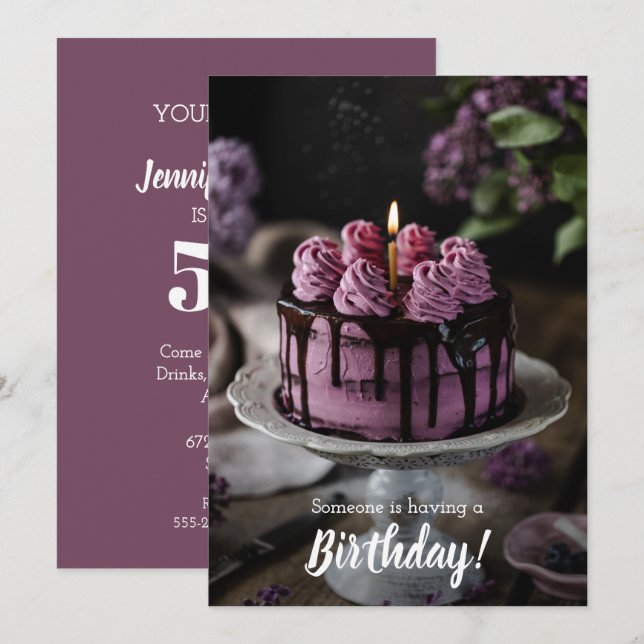 Invitation Élégante fête d'anniversaire de gâteau (Devant / Derrière)
