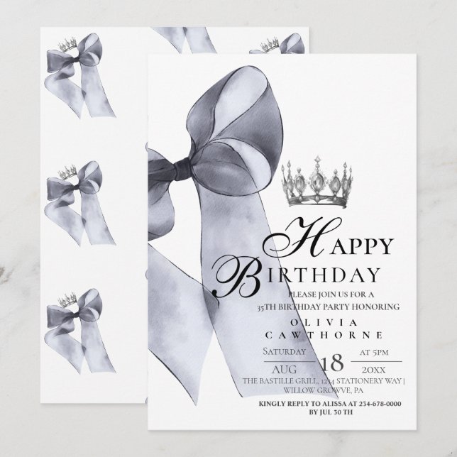Invitation Élégante fête d'anniversaire de la Couronne de la  (Devant / Derrière)