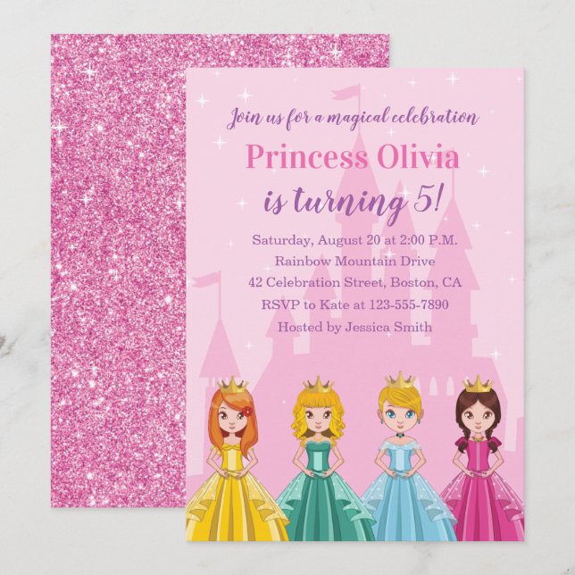 Invitation Élégante Fête d'anniversaire de la princesse royal (Devant / Derrière)