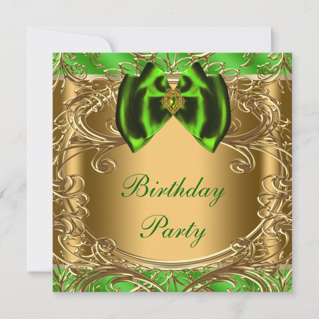 Invitation Élégante fête d'anniversaire Emerald Green et Gold (Devant)