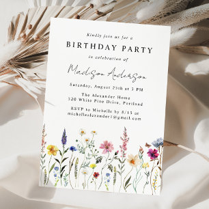 Invitation Élégante fête d'anniversaire Fleur sauvage Meadow