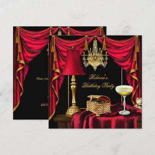 Invitation Elégante fête d'anniversaire Gold Black Red Luxe