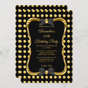 Invitation Élégante fête d'anniversaire Gold Golden Black Spo