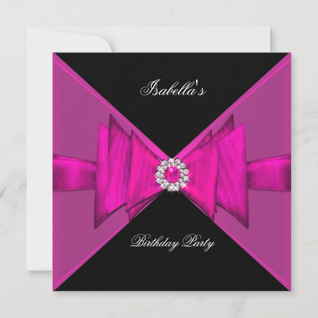 Invitation Élégante fête d'anniversaire Hot rose Black Diamon (Devant)