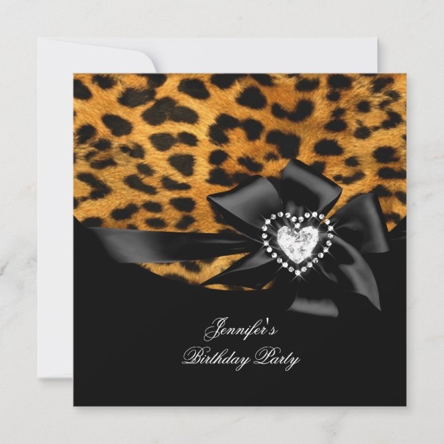 Invitation Élégante fête d'anniversaire Leopard Black Diamond (Devant)