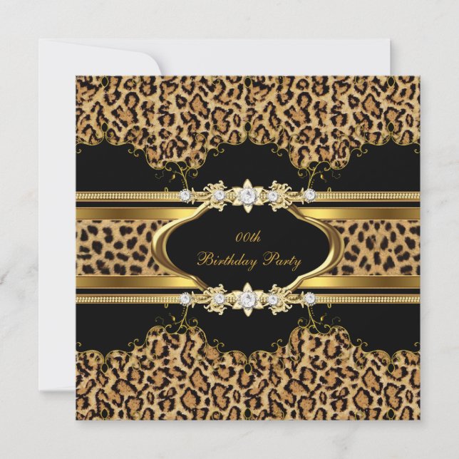 Invitation Elégante fête d'anniversaire Leopard Gold Cheetah (Devant)