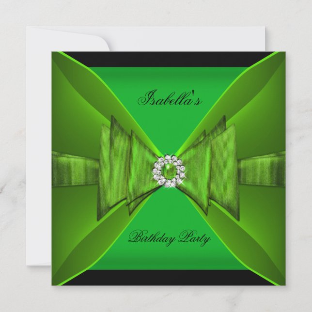 Invitation Élégante fête d'anniversaire Lime Green Black Bow (Devant)