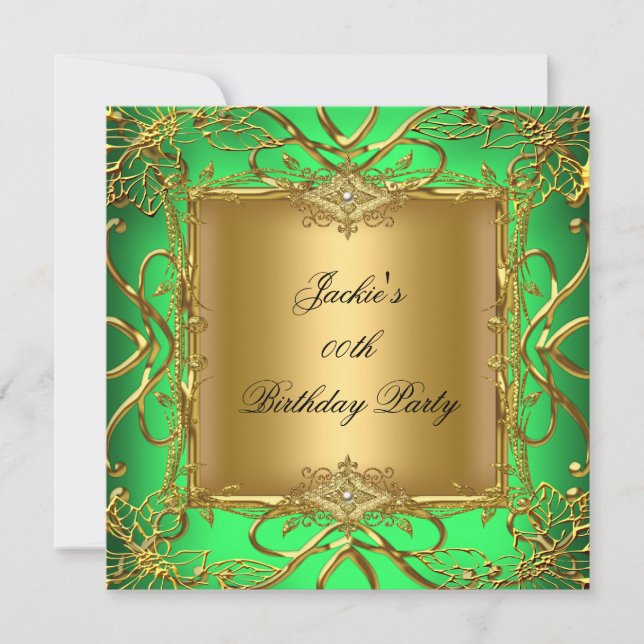 Invitation Élégante fête d'anniversaire Lime Green Gold (Devant)