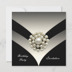 Invitation Élégante fête d'anniversaire Pearl Blac