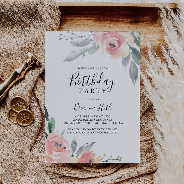 Invitation Élégante fête d'anniversaire rose flou (Créateur téléchargé)