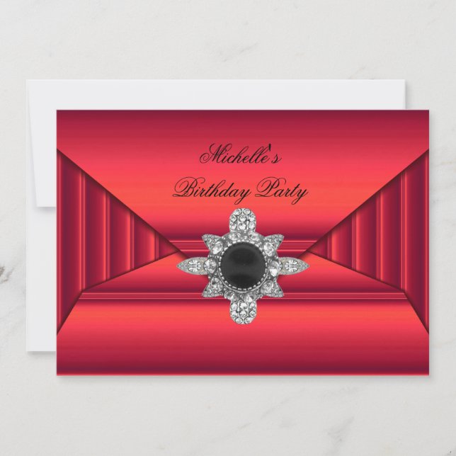 Invitation Élégante fête d'anniversaire Rouge Black Jewel Pur (Devant)