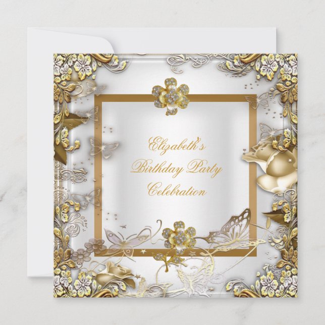 Invitation Élégante fête d'anniversaire White Gold Diamond (Devant)