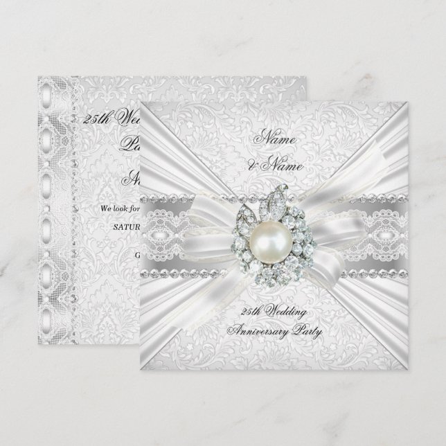 Invitation Élégante fête de 25e anniversaire de mariage en de (Devant / Derrière)