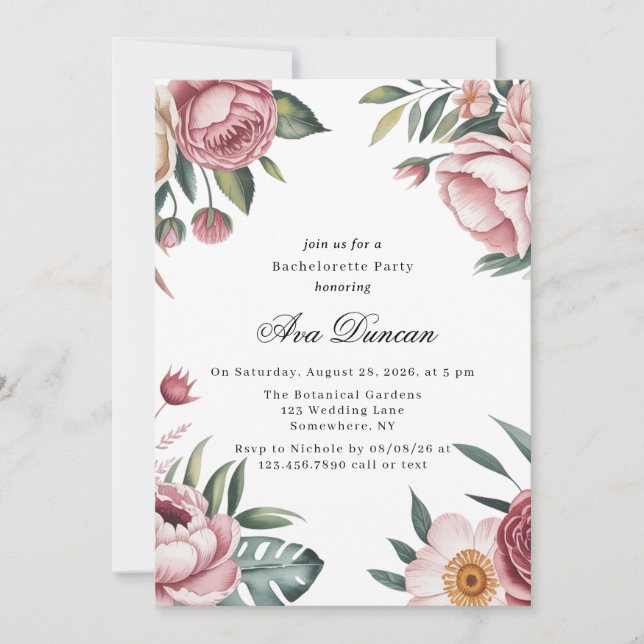 Invitation Élégante fête de Bachelorette rose pâle (Devant)