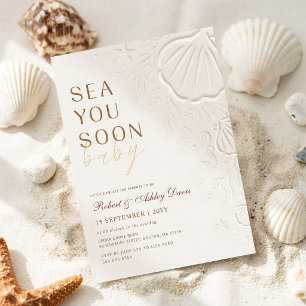 Invitation Élégante Fête de Bébé Coquillage Marin Vous Bientô
