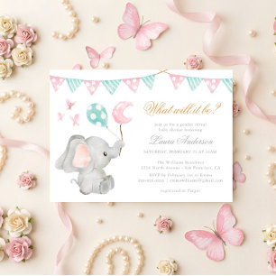 Invitation Élégante Fête de Bébé Éléphant Révélation du Sexe