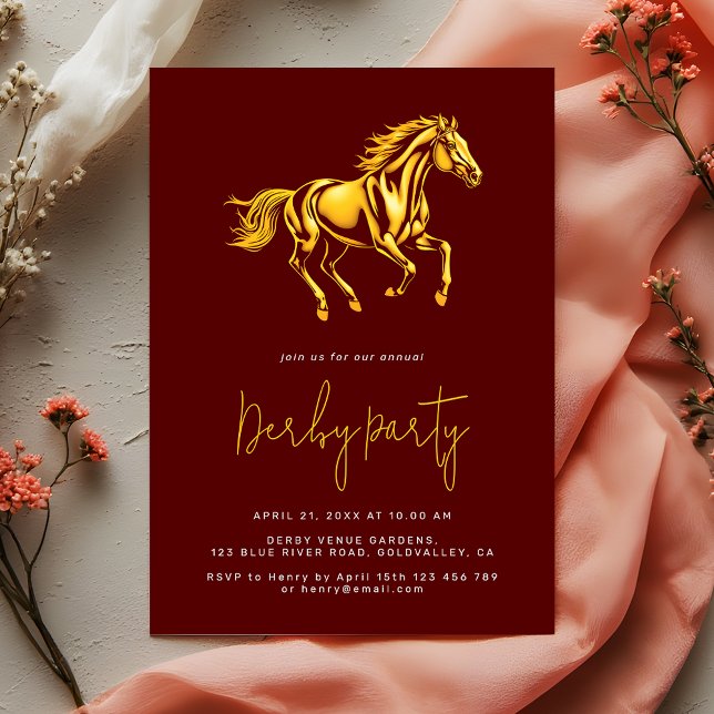 Invitation Élégante fête de Derby de cheval bai marron or  (Créateur téléchargé)