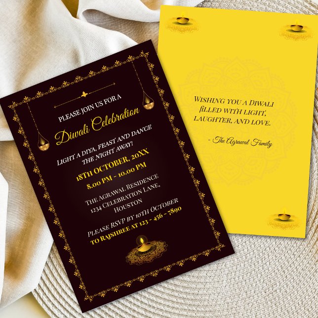 Invitation Elégante fête de Diya et Mandala Diwali (Créateur téléchargé)