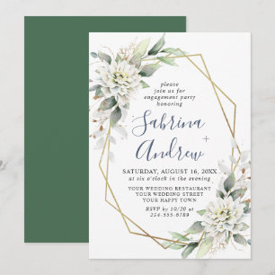 Invitation Élégante Fête de Fiançailles au Vert Poussiéreux B
