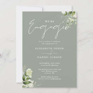 Invitation Élégante fête de fiançailles florale vert sauge