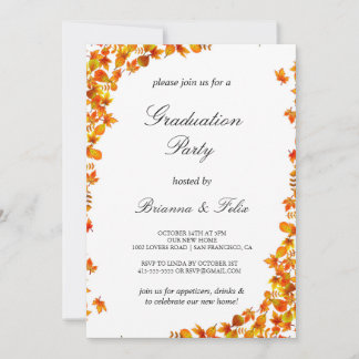 Invitation Élégante fête de graduation florale orange et jaun