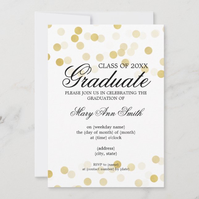 Invitation Élégante fête de graduation Gold Foil Parties scin (Devant)