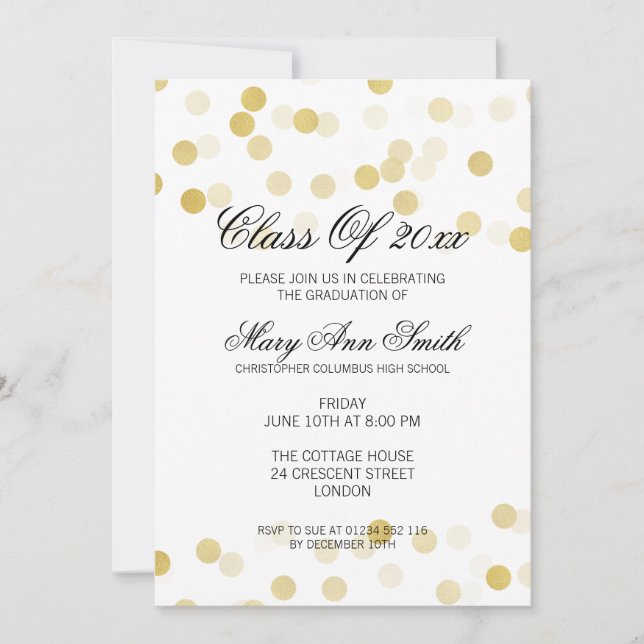 Invitation Élégante fête de graduation Gold Foil Parties scin (Devant)