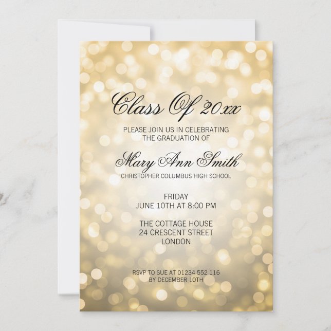 Invitation Élégante fête de graduation Gold Parties scintilla (Devant)