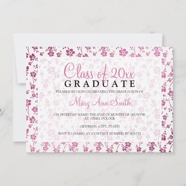Invitation Élégante fête de graduation Motif floral rose (Devant)