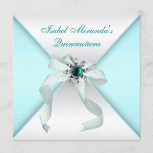 Invitation Élégante fête de la Quinceanera bleue Turquoise