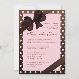 Invitation Élégante Fête de l'mariée à points Polka roses et