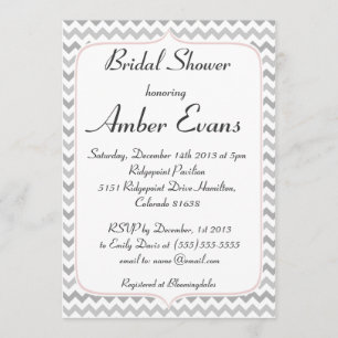 Invitation Elégante Fête de l'mariée de Chevron rose et gris